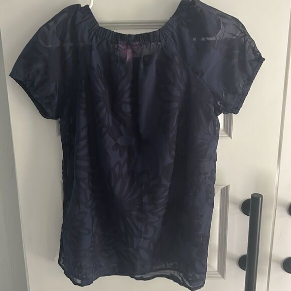 Lily Pulitzer navy blue sheer floralpattern cap sleeve blouse size XS - Picture 6 of 7